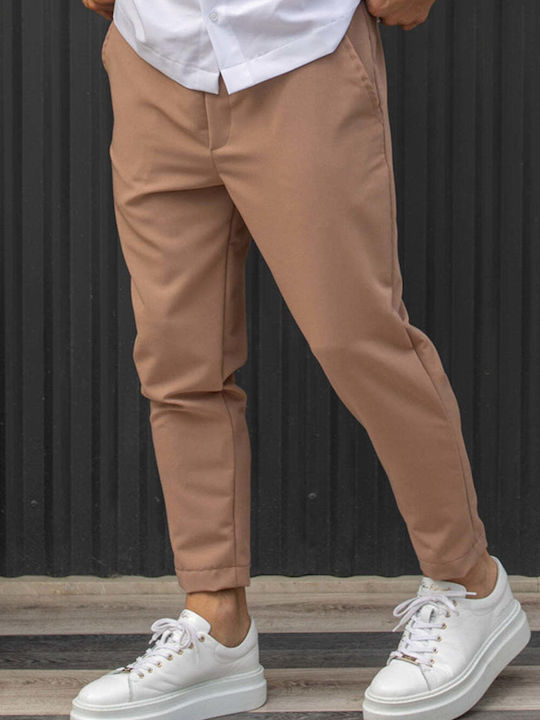 Trousers Elastic in Slim Fit Dark Camel