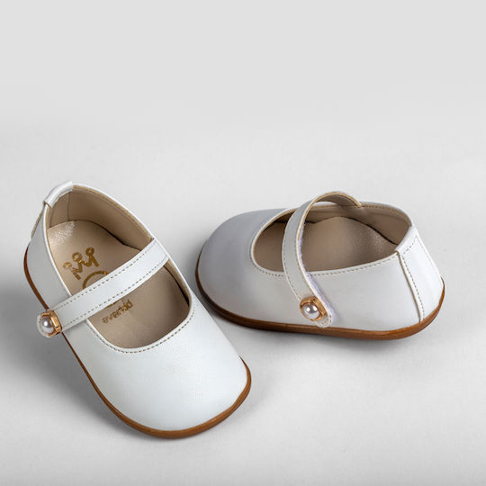 Ever Kid Pantofi de botez pentru fetițe Balerine Papuci de botez cu talpă moale Alb