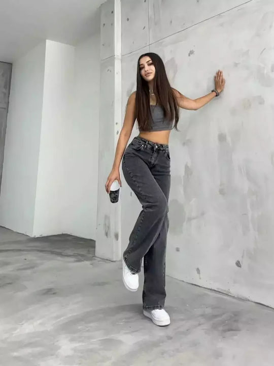 High Waist Women's Jean Trousers in Straight Line Dark grey