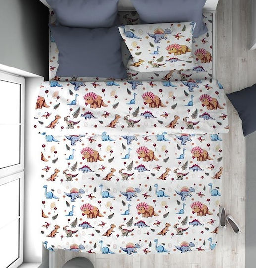 Dimcol Σετ Σεντόνια Μονά Βαμβακερά White-blue 160x240cm 3τμχ