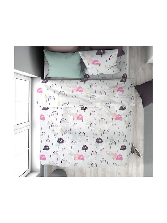 Dimcol Σετ Σεντόνια Μονά Βαμβακερά White-pink 160x240cm 2τμχ
