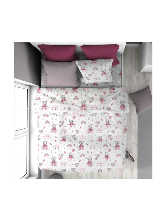 Dimcol Kinderbettlaken Set Einzeln Weiß-Rosa 160x240cm Dimcol Kinderbettlaken Set Einzeln Weiß-Rosa 160x240cm