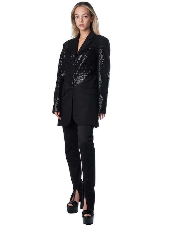 Women's High-waisted Fabric Trousers Slim Fit Black