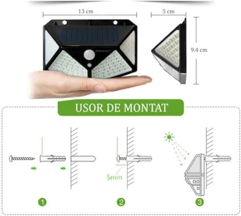 Set of 3 Solar Lights 1W with Motion Sensor and Photocell IP65