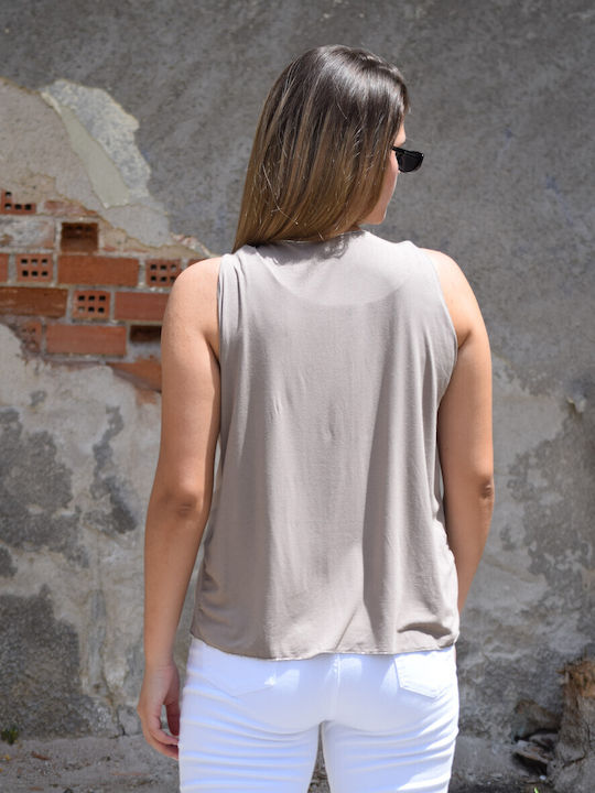 Damen Bluse Ärmellos Dark Beige, Silver