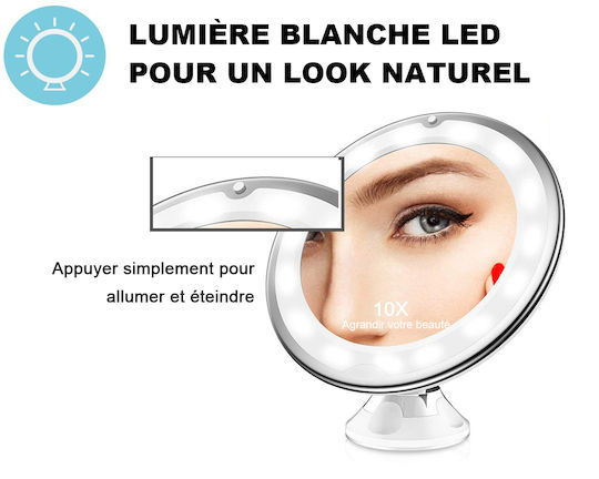 Schminkspiegel mit LED Beleuchtung 10x Vergrößerung Stärke Ventoyza Drehbar 360° Q-tl113