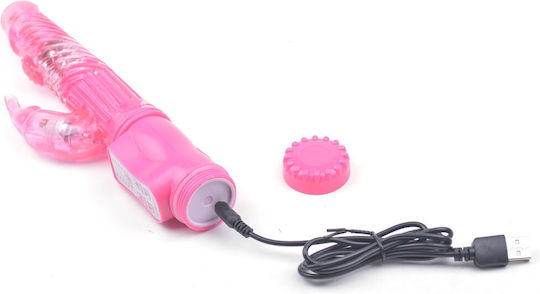 Usb Rechargeable Pink Color Rabbit Pearls Vibrator