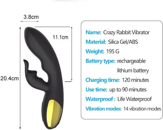 Crazy Iepurele Negru Vibrator 20.4 X 3.8 10 Vibrații Diferite