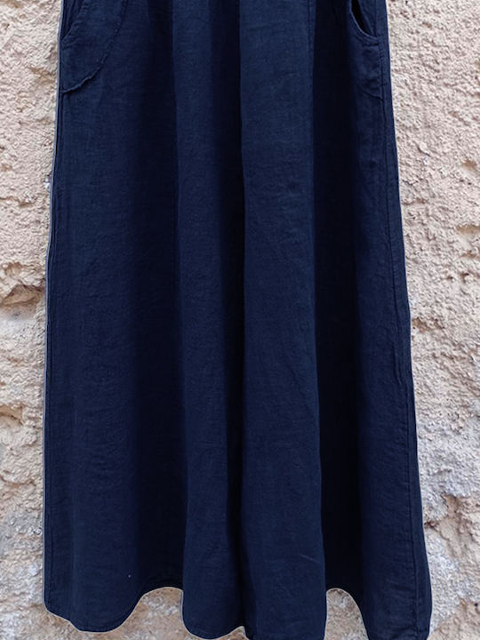 Women's Linen Palazzo Pants Navy Blue