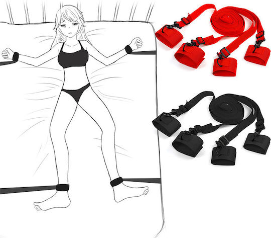 Set Erotic Accessories Bondage Handcuffs Hand & Foot Straps Adjustable Length Black