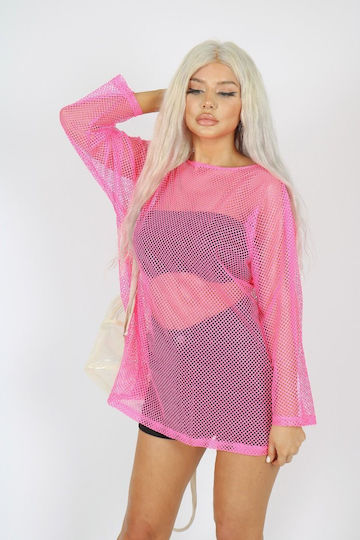 Long Sleeved Pink Mesh Top