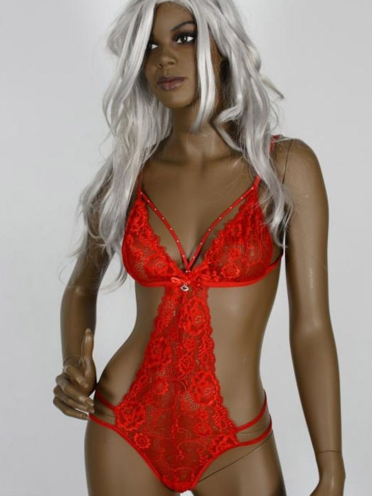 Freemove Sexy Bodysuit Rot Tanga String Spitze 18507