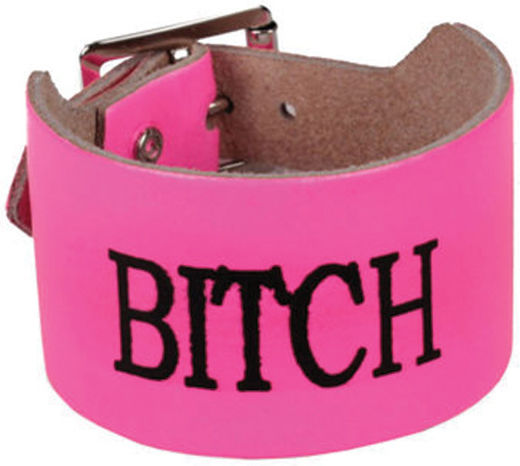 Bitch Print Leather Wristband Pink