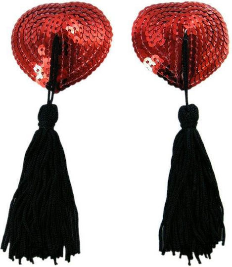 Red Sequin Black Tassel Nipple Cover
