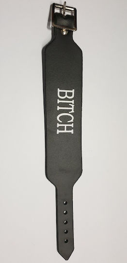 Bitch Print Leather Wristband Black