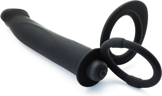 Black Color Silicone Vibrating Dildo 2 Cock Rings