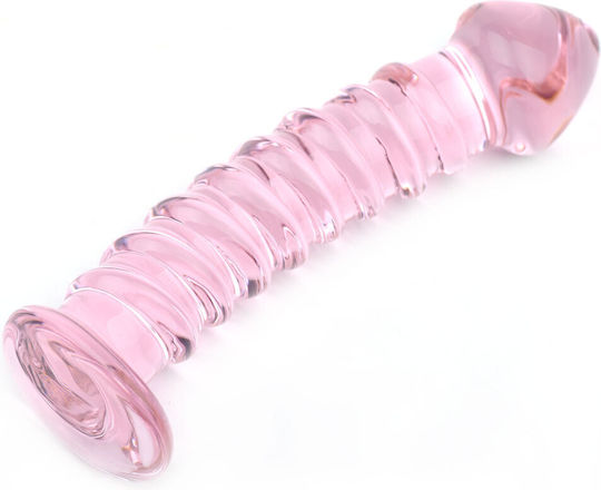 Pink Color Textured Glass Dildo