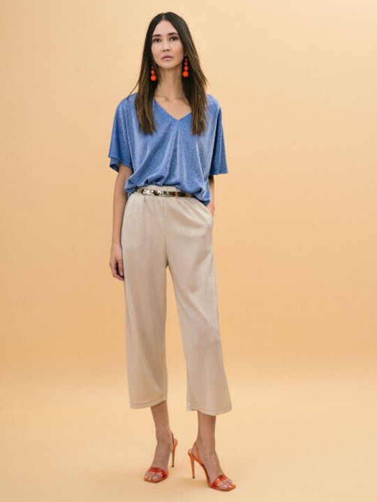 Women's High Waist Pantaloons with Rubber Band in Loose Fit Sand