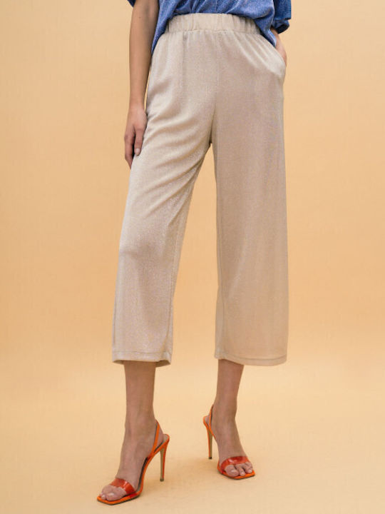 Women's High Waist Pantaloons with Rubber Band in Loose Fit Sand