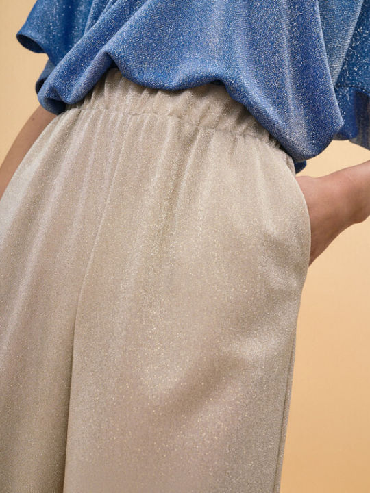 Women's High Waist Pantaloons with Rubber Band in Loose Fit Sand