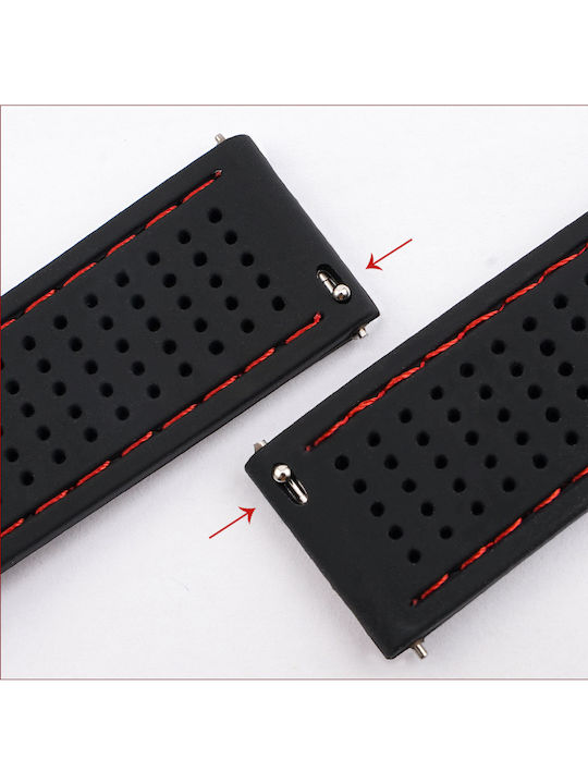 Curea Silicon Neagră Cusătură Roșie Eliberare Rapidă Cataramă Neagră Respirabilă 22mm