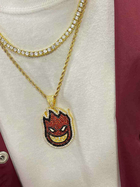 Goldjewels Heatman Pendant Επίχρυσο Ορείχαλκο Ατσάλινη Αλυσίδα Rope 55 Cm