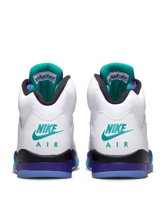 Air  5 Retro Мъжки Високи Сникърси Бели / New Emerald-grape Ice-black