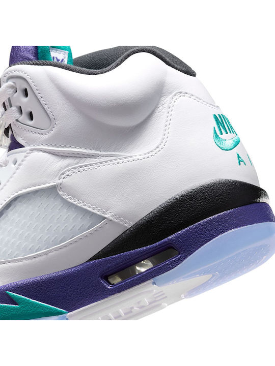 Air  5 Retro Мъжки Високи Сникърси Бели / New Emerald-grape Ice-black