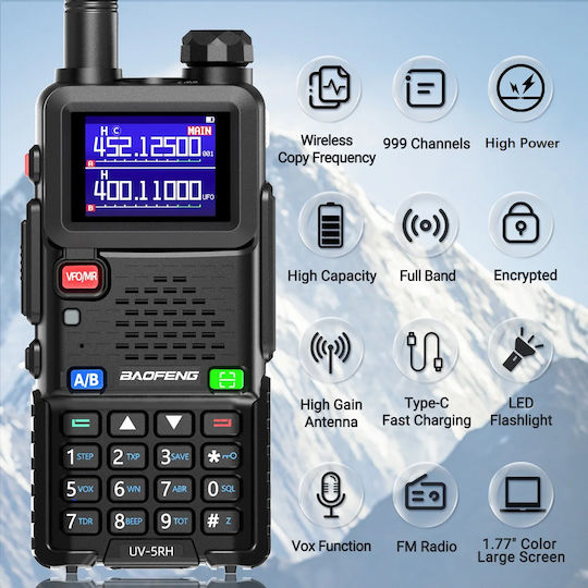 Baofeng UV-5RH Wireless Transceiver UHF/VHF 10W with Color Screen