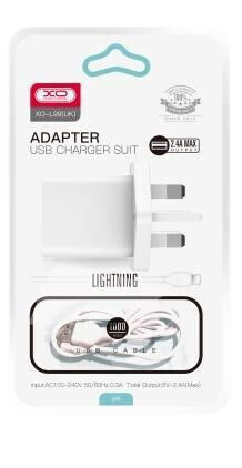 XO Φορτιστής με Θύρα USB-A και Καλώδιο Lightning Λευκός (L99 UK)
