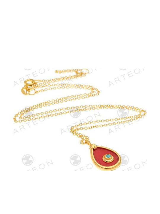 Women's Silver Gold Plated Eye Pendant Chain 925° Coral Turquoise