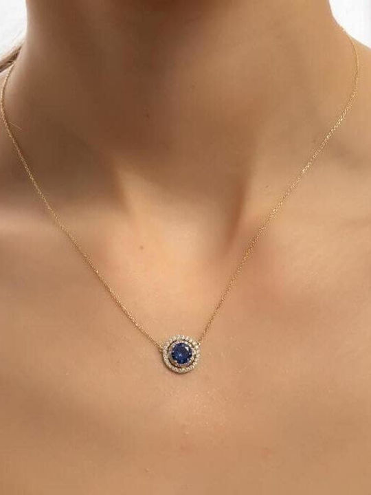 Women's Yellow Gold Necklace 14K Blue Stone Kl11100478