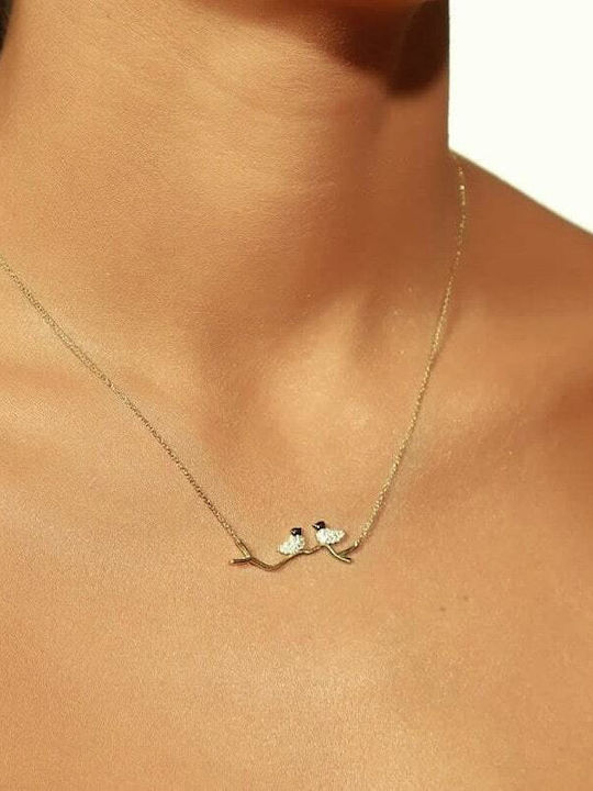 Yellow Gold Women's Necklace 14K Branch Birds Kl11100087