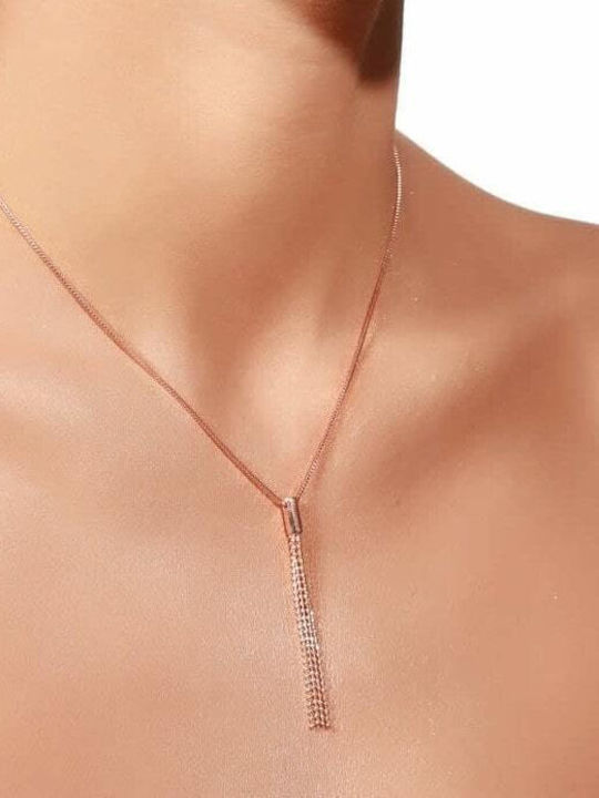 Pink Gold Plated Silver Women's Necklace 925 Tassels Kl21300055