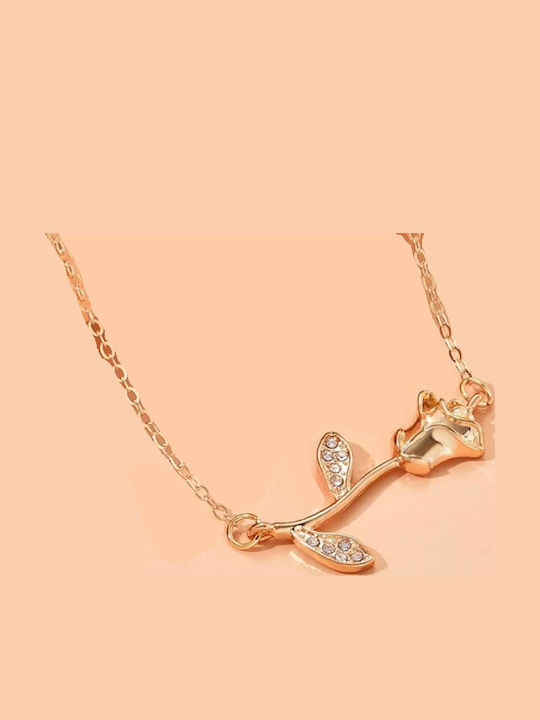 Handmade Gold Rose Necklace with Rhinestones Gold Metal Chain Tatu Moyo Sj2206160901210979
