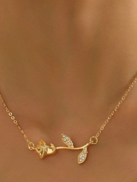 Handmade Gold Rose Necklace with Rhinestones Gold Metal Chain Tatu Moyo Sj2206160901210979