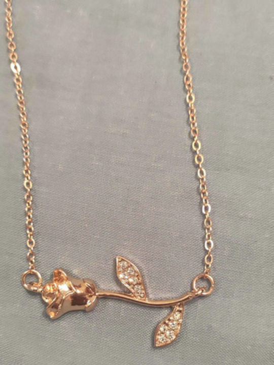 Handmade Gold Rose Necklace with Rhinestones Gold Metal Chain Tatu Moyo Sj2206160901210979