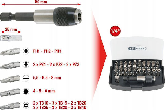 Set Biți Pentru Șurubelniță Twist 32 Piese Ks Tools