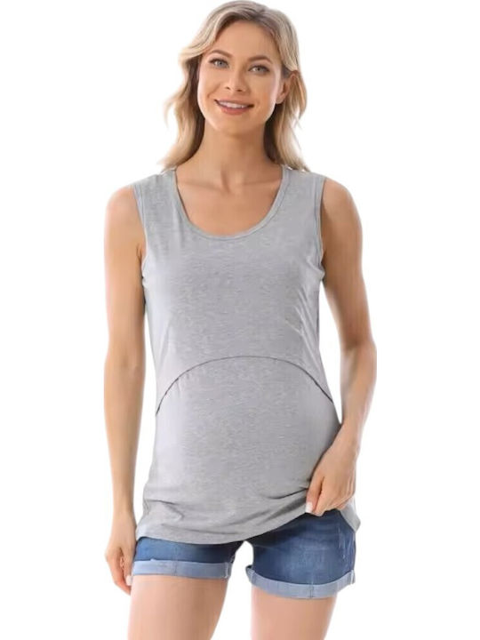 Gray Cotton Sleeveless Maternity Nursing T-Shirt Queen Mother Summer 2025 Casual Regular Fit