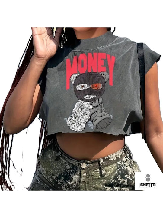 Ghetto Bear Money Mask Crop Top Women’s
