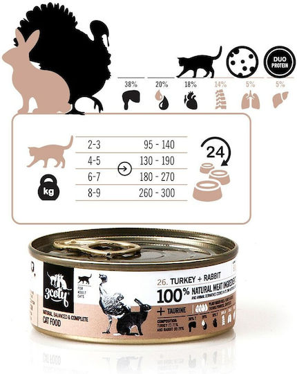 3coty Wet Food for Adult Cats with Turkey and Rabbit Gluten-Free 80gr