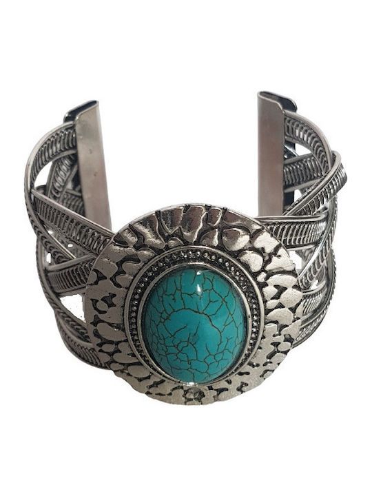 Βραχιόλι Μεγάλο Χειροπέδα Vintage Boho Τυρκουάζ Πέτρα S13
