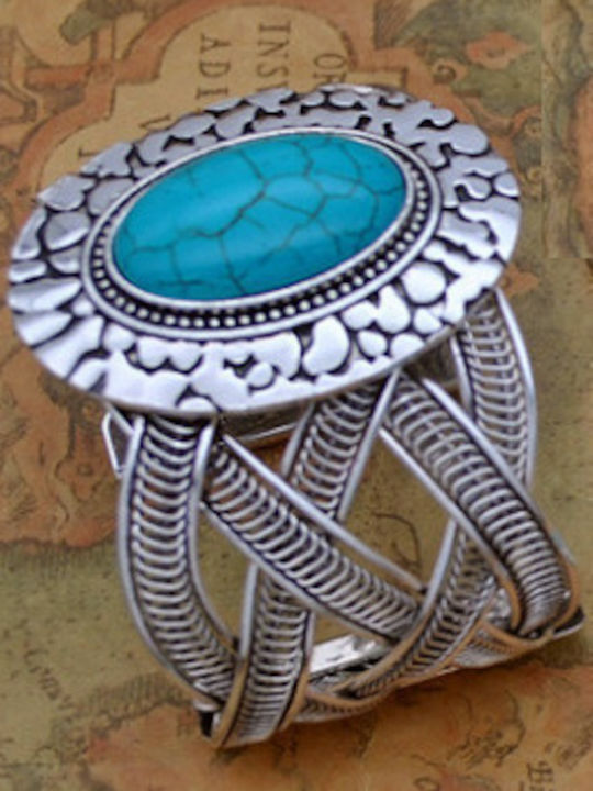 Βραχιόλι Μεγάλο Χειροπέδα Vintage Boho Τυρκουάζ Πέτρα S13