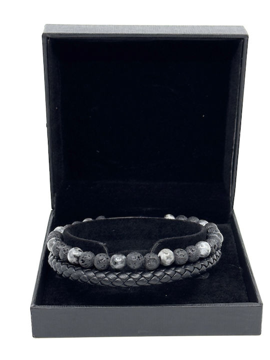 Lederarmband Aus Edelstahl Graue Häftige Steine Lederarmband Aus Edelstahl Graue Häftige Steine