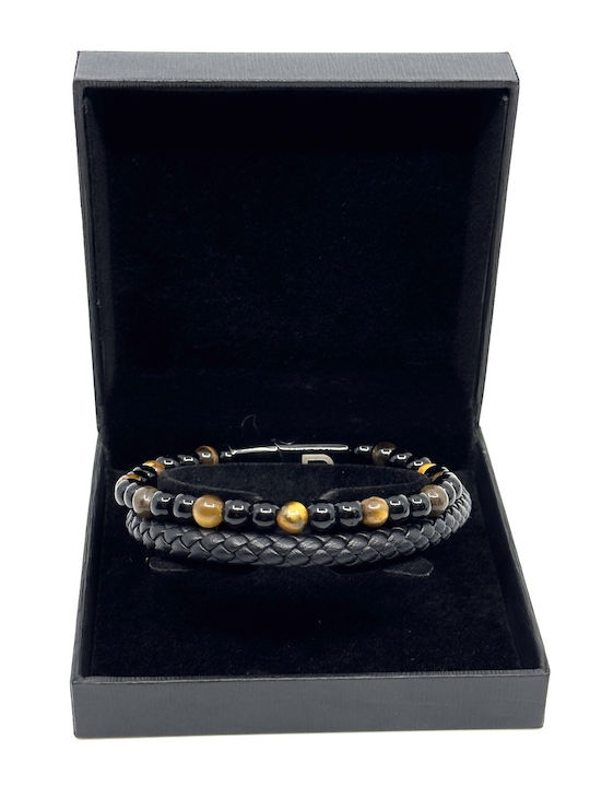 Tiger Eye Δερμάτινο Βραχιόλι Ανοξείδωτο Ατσάλι Ηφαιστειακές Πέτρες Tiger Eye Δερμάτινο Βραχιόλι Ανοξείδωτο Ατσάλι Ηφαιστειακές Πέτρες