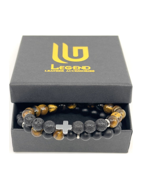 Lava Stone Διπλό Ελαστικό Βραχιόλι Φυσικές Πέτρες