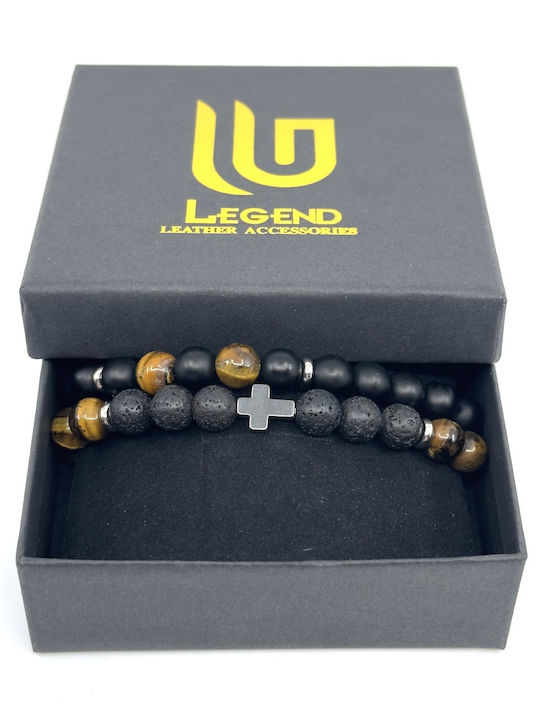 Lava Stone Διπλό Ελαστικό Βραχιόλι Φυσικές Πέτρες