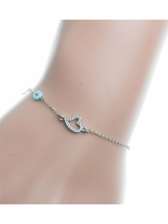 Delicate Silver Bracelet Heart Stones Zircon Evil Eye Delicate Silver Bracelet Heart Stones Zircon Evil Eye