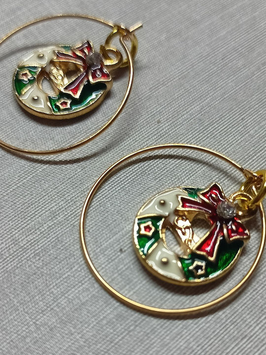 Tatu Moyo Handmade Gold Plated Metallic Christmas Hoop Earrings 4cm