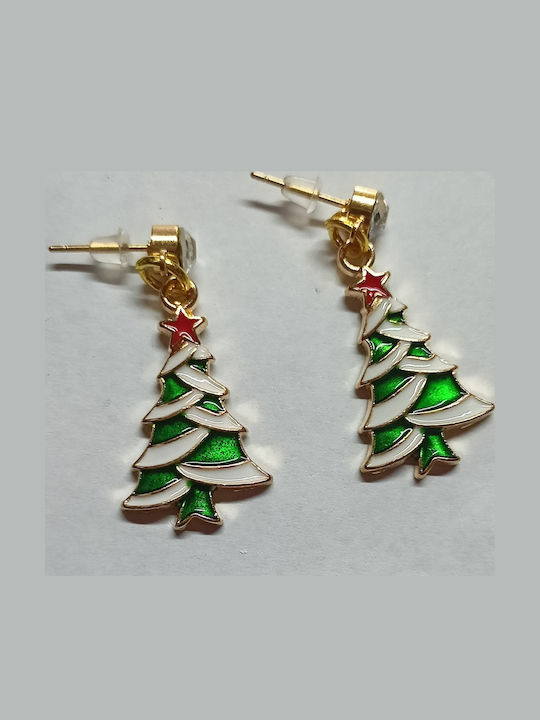 Handmade Gold Plated Metal Earrings Christmas Tree 4.2cm Tatu Moyo